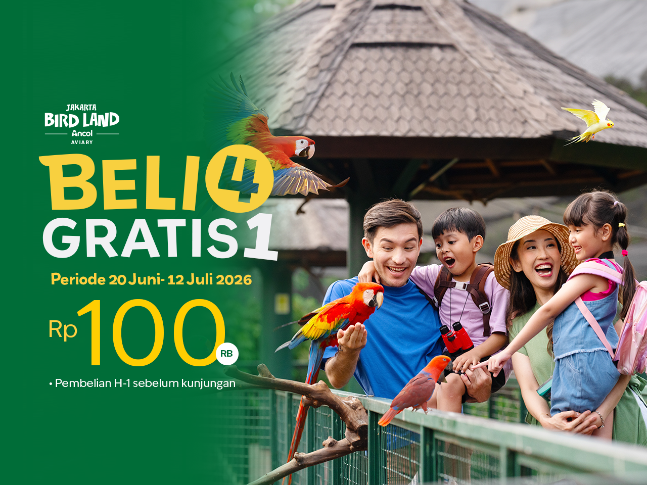 Promo Liburan Sekolah Jakarta Bird Land 2026: Beli 4 Tiket Gratis 1